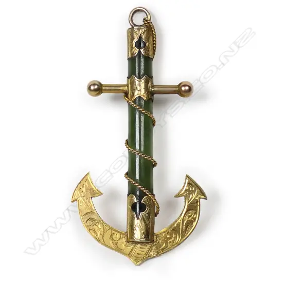 Frank Grady (Wellington) 9ct gold fowled anchor brooch,